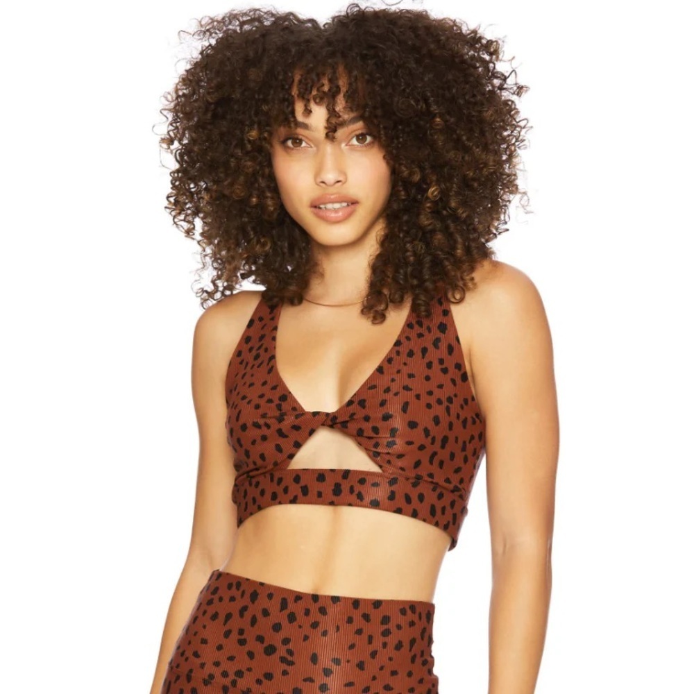🎀NWT BEACH RIOT brown spotted sports bra small